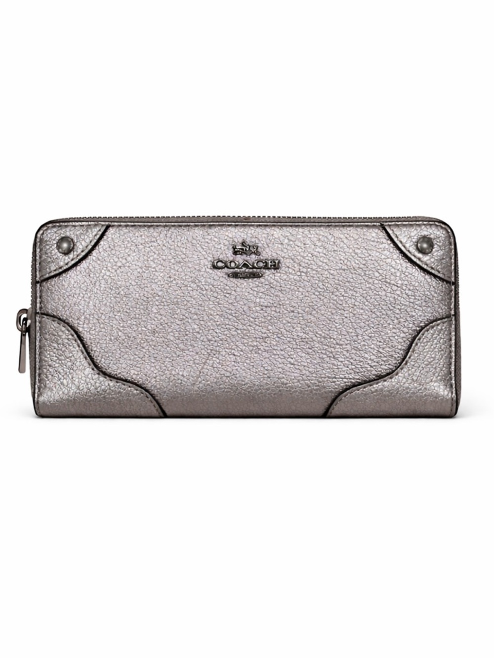COACH Mickie Accordion Pewter Metallic Gray (style number F52645) Zip Wallet